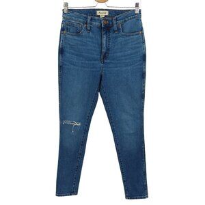 Madewell Women 30 High Rise Skinny 10 Inch Distressed Blue Denim Jeans Cotton
